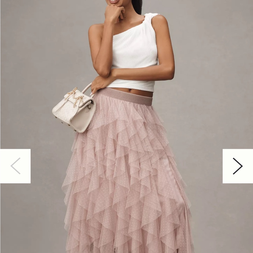 Anthropologie Chéri Midi Skirt with Tulle Ruffles NWT